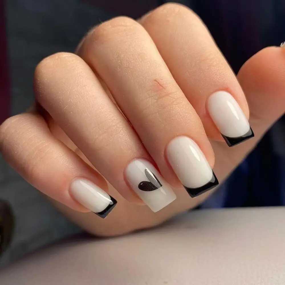 24pcs Detachable Black Line Love Fake Nails Short Length Full Cover Press on Nails Nail Tips GirlXJ250110-image-1041377589