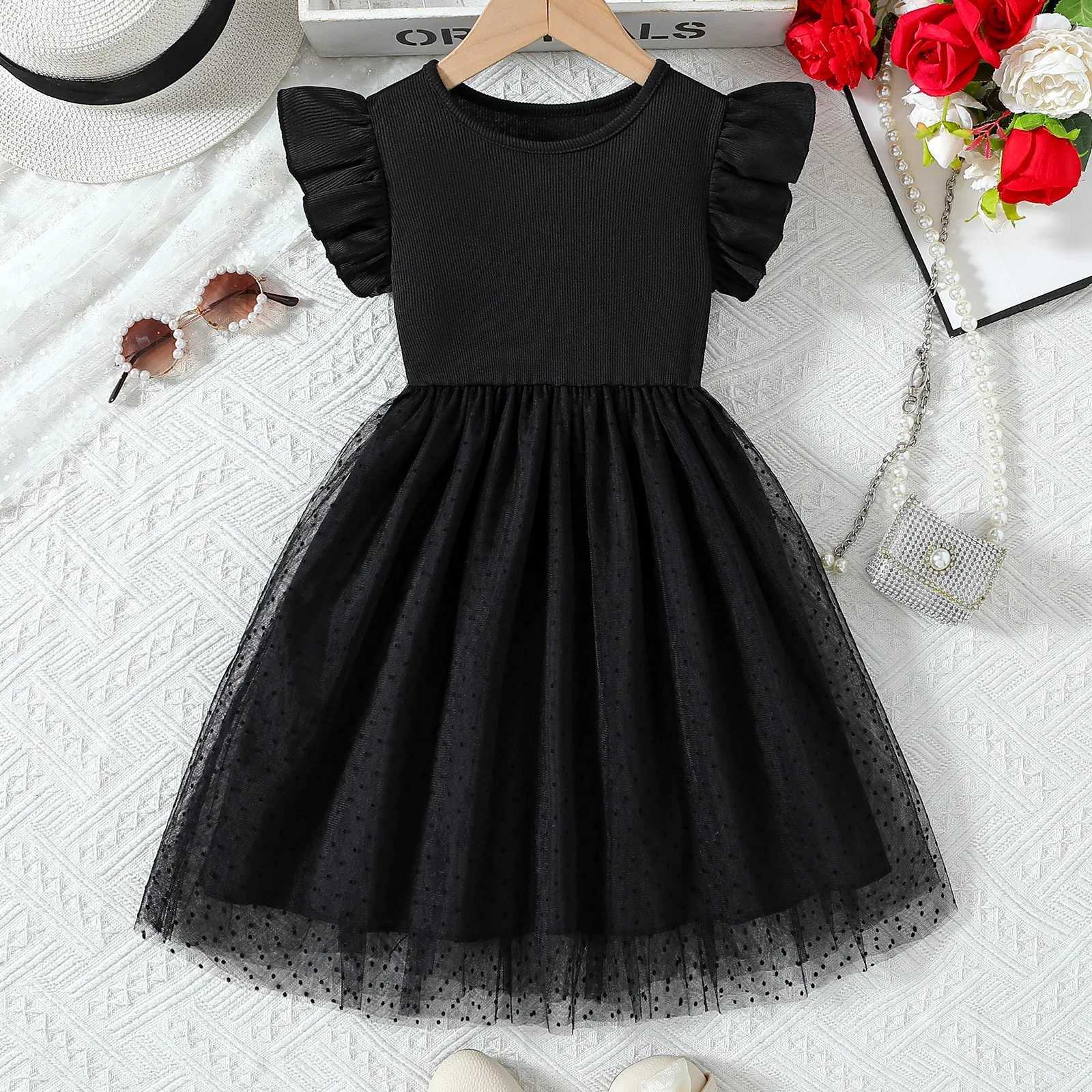Girls Dress 2025 New Childrens Clothing Summer Short sleeved Black Princess Dress Par Baby Dress Childrens Fashion 1-8Y W250111-image-1041489618