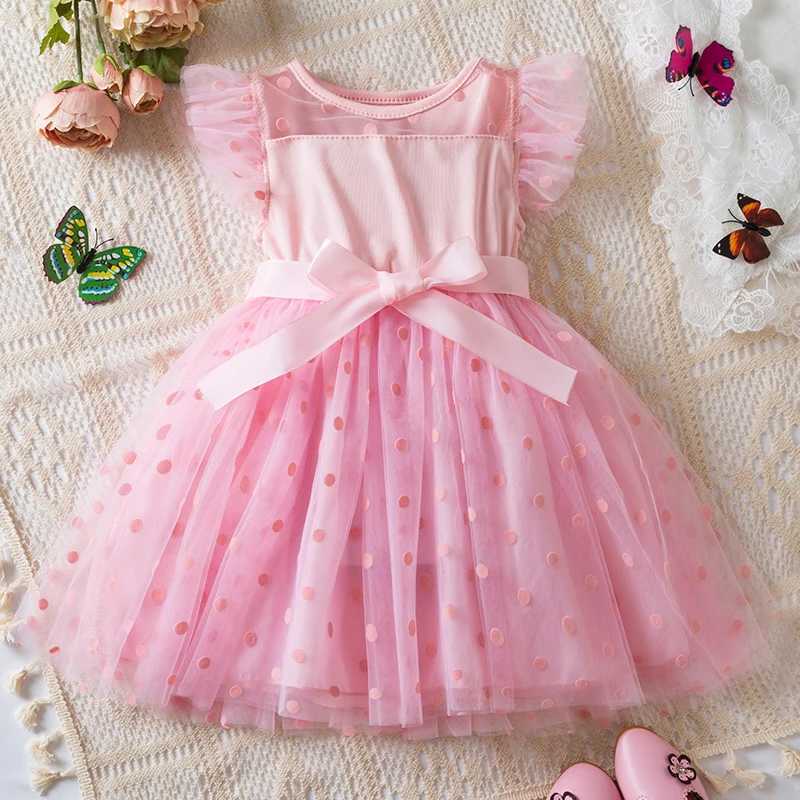 Korean Sweet Dot Mesh Summer Dress Suitable for Girls 2-6Y Childrens Clothing Soft and Comfortable Princess Dress Childrens Clothing W250111-image-1041489143