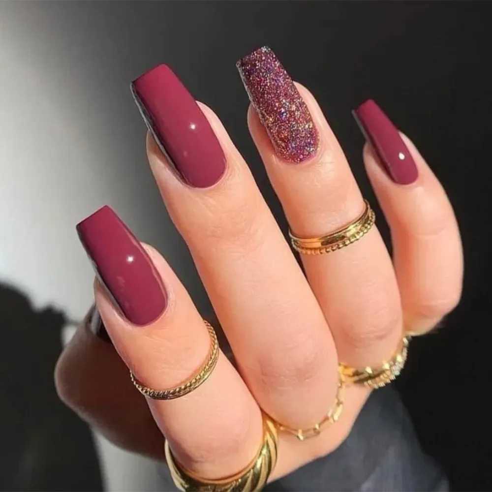 24pcs Wine Red Powder Fake Nails Square Head French Ballet Nail Press on Nails Gradient False Nails Waterproof Faux FingernailsXJ250110-image-1041377356