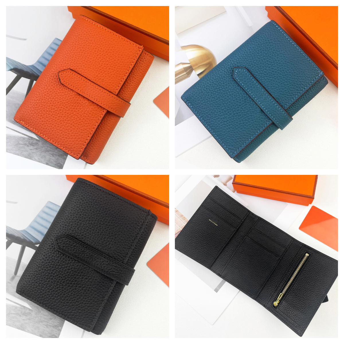 Top quality Luxury money clip Cowhide Mini Folding Wallet Womens Designer Cards Holder coin purse Fashion Simple Trifold small wallets Man Designer