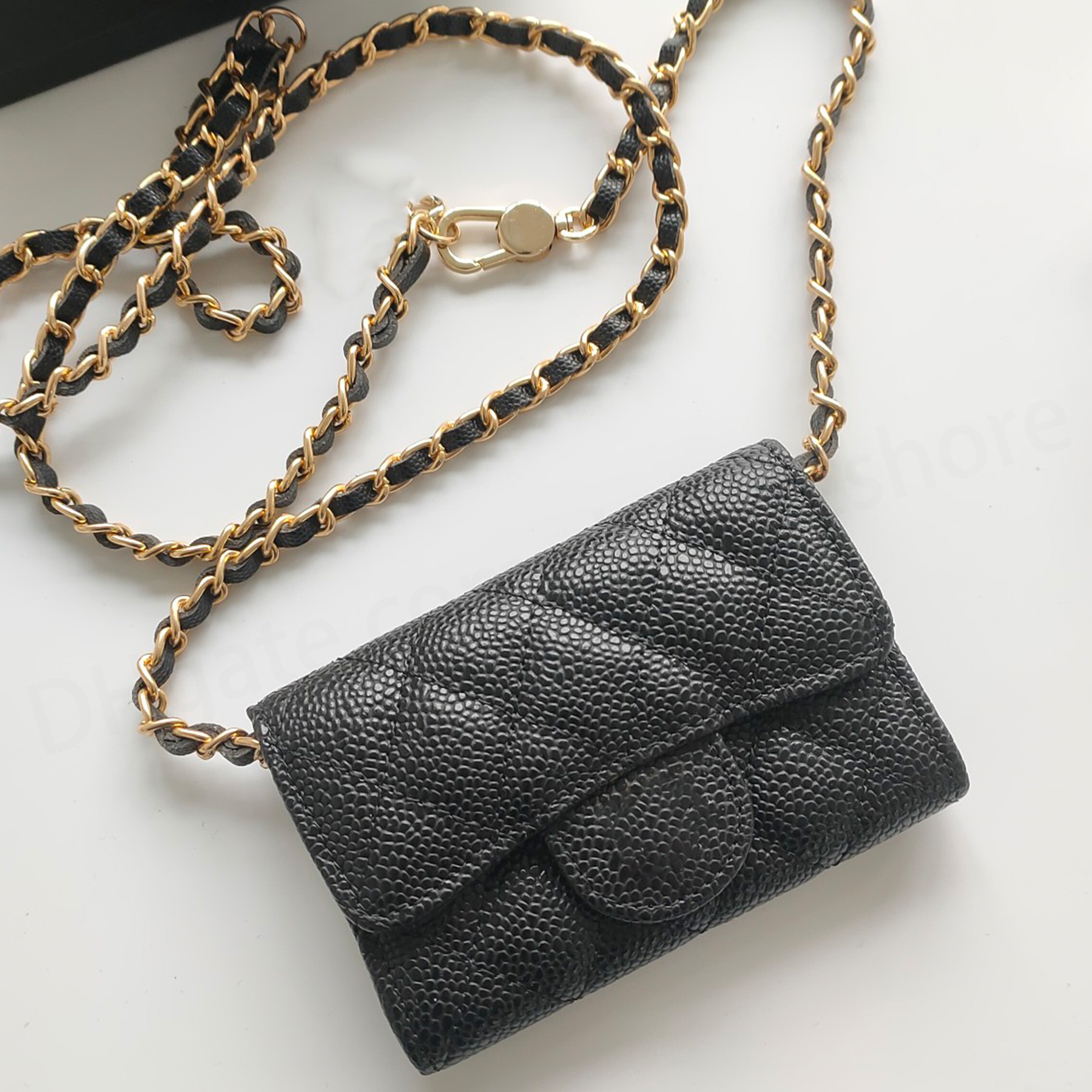 new chain classic card holder luxury designer soft lambskin wallet golden hardware cardholder snap button closure wallets women casual shopping purs