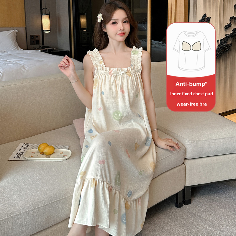 Women Pajamas Cross nightwear Border Tank Nightgown Cloud Cotton Summer Style Chest Pad Thin Section Sweet Fairy Women's Casual Loose Fit Homew