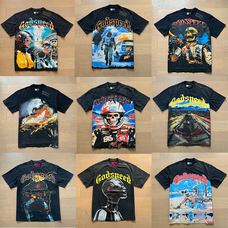 Mens Cotton Graphic T-Shirt - Streetwear Graffiti Print Black Vintage Washed US Sizes S-XL