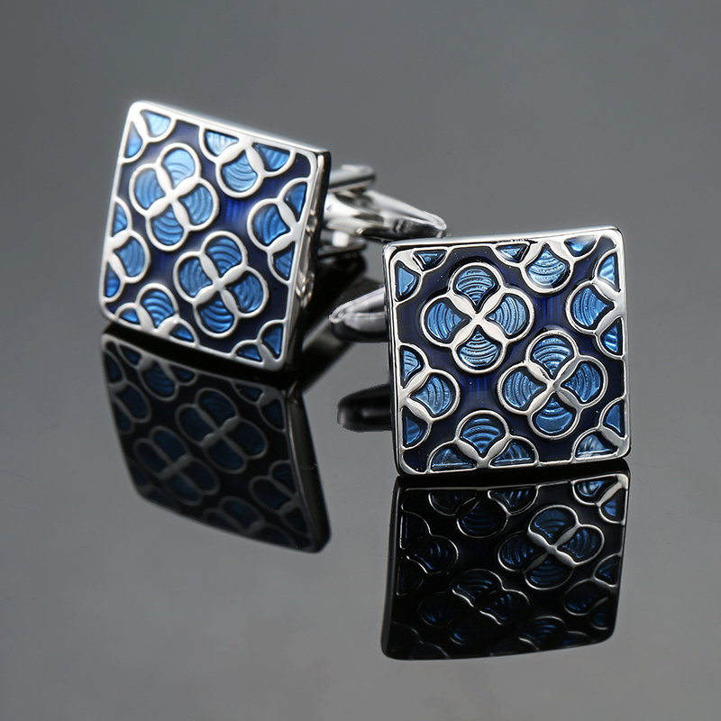 Men's French shirt cufflinks copper material blue enamel clover cufflinks fashion brand clothing accessories wholesale