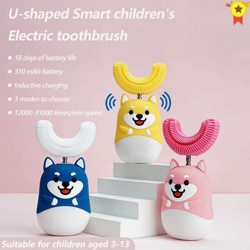 Smart 360° Kids Sonic Electric Toothbrush with Silicon Brush, Cartoon Pattern, Automatic Ultrasonic, Base Charging.-image-1041598432