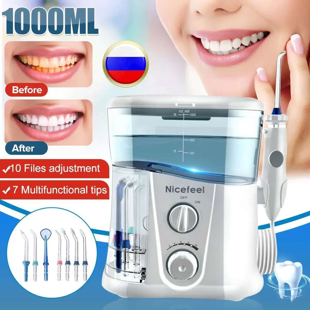 Irrigator FC188G 7 Pcs Jet Tips Water Electric Cleaner 1000ml Hygiene Dental sser For Oral-image-1041597997