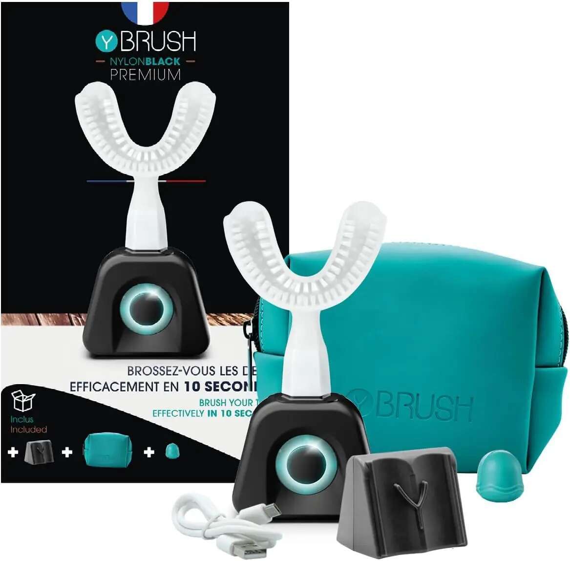 Y-Brush Electric Toothbrush Y-Shaped Brush 3 Months Battery Life - NylonBlack Premium Pack-image-1041598862