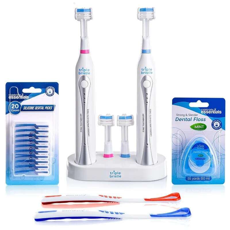 Triple Bristle Duo 2 Sonic Toothbrushes with Dual Charging Station | Patented 3 Head Design,31,000 VPM Electric Toothbrush Set-image-1041598440