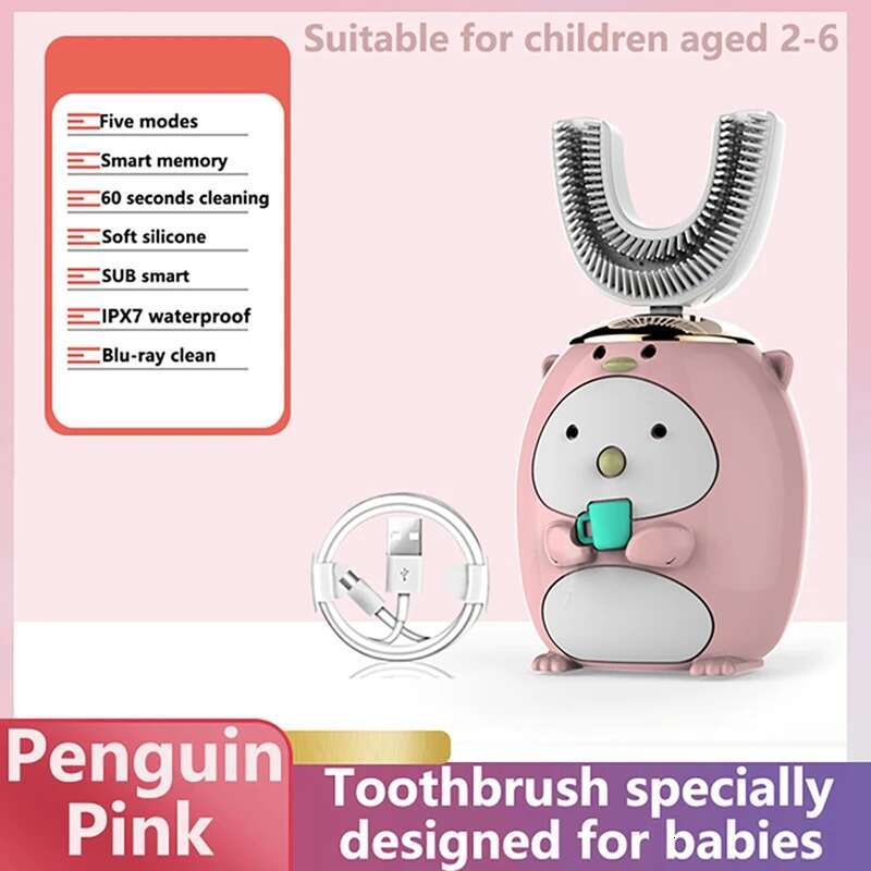 1Pcs Children&#039;s Smart Ultrasonic Electric Silicone U Shaped Kids USB Rechargeable Cordless Toothbrush-image-1041599010