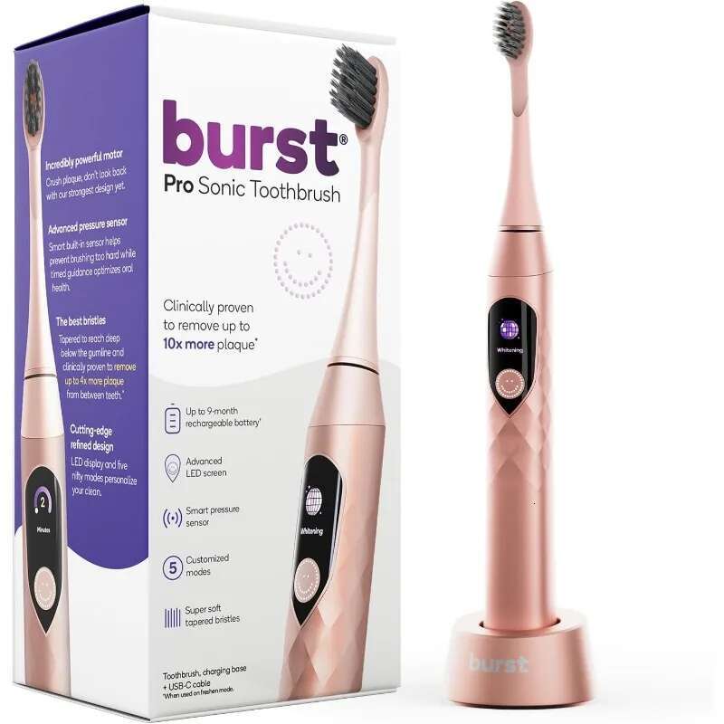 Burst Pro Sonic for Adults - Advanced Electric Toothbrush with Soft Bristles, 33,000 Vibrations, Long-Lasting Battery-image-1041597890