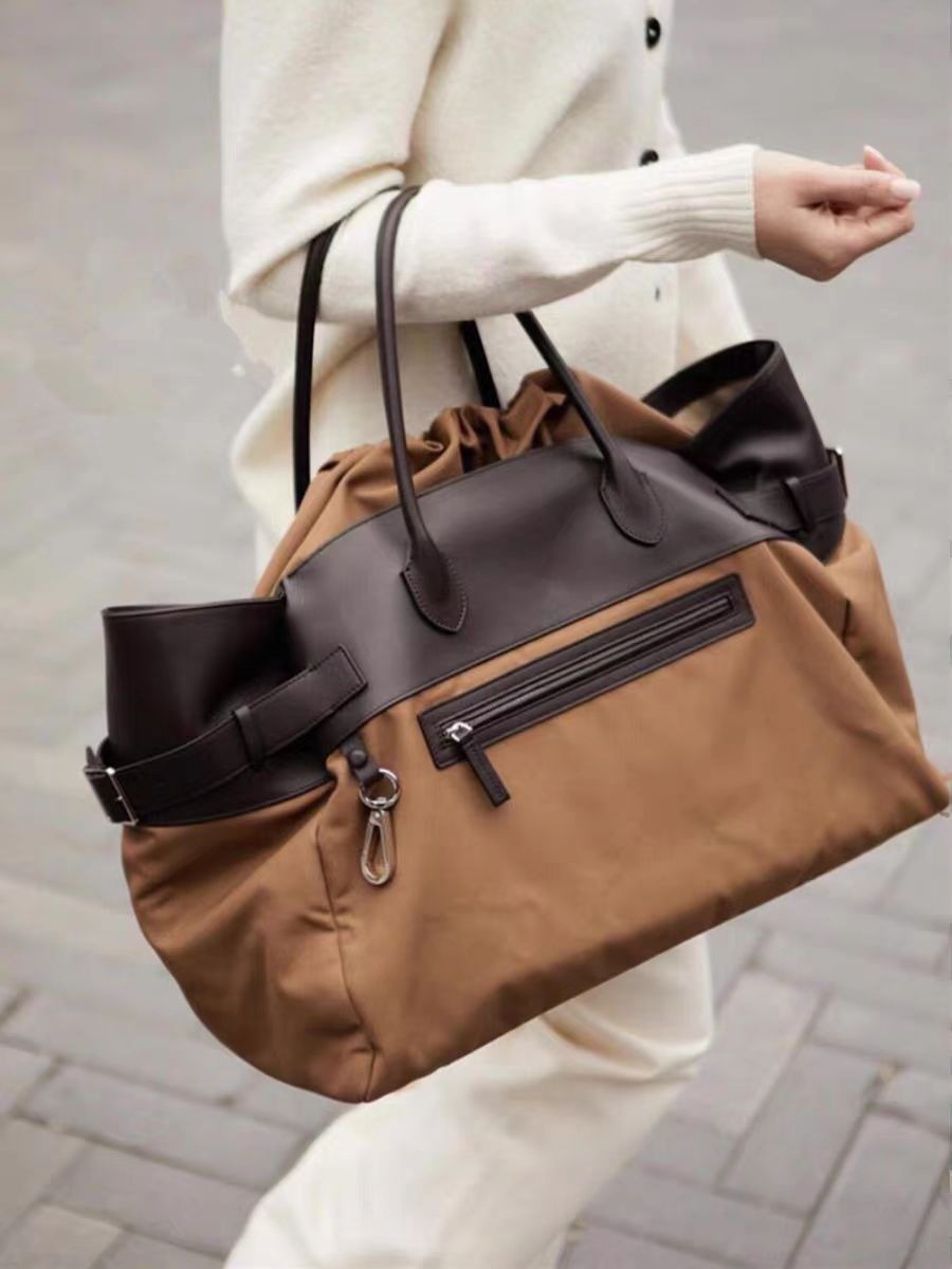 Designer Genuine Leather And Canvas Duffel Bags Handbag Suede Leather Shoulder Bag Big Capacity Park Minimalist Style Retro Boston Bag Travel Sho-image-1041631832
