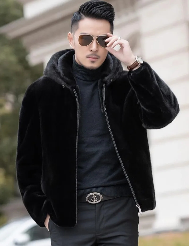 Autumn And Winter Mens Faux Fur Coat Korean Fashion Slim Clothing Brown Fluffy Warm Casual Male Top Thermal Jacket LOOSE 250107Z