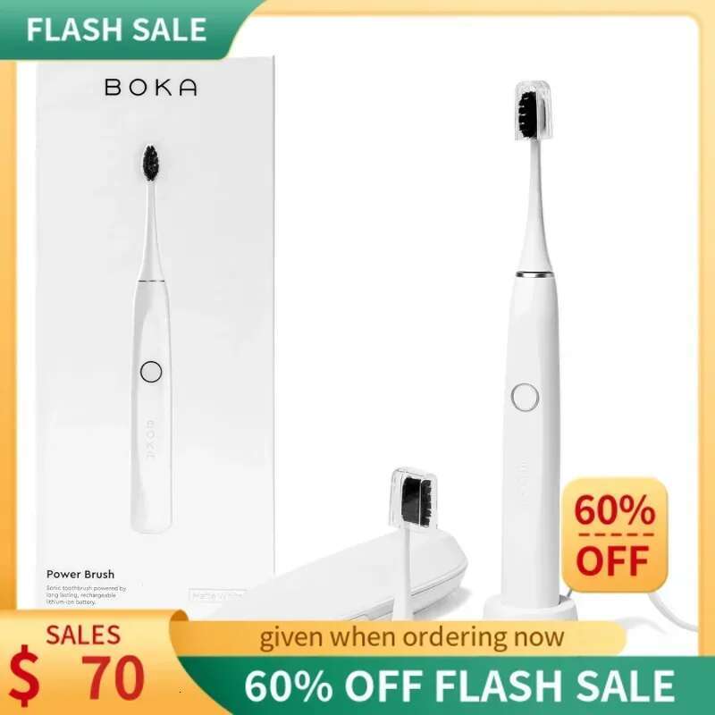 QWBoka Electric Toothbrush for Adults w/2 Heads-Rechargeable Sonic Powered Tooth Brush-Charcoal Activated Bristles Charging Base-image-1041598283