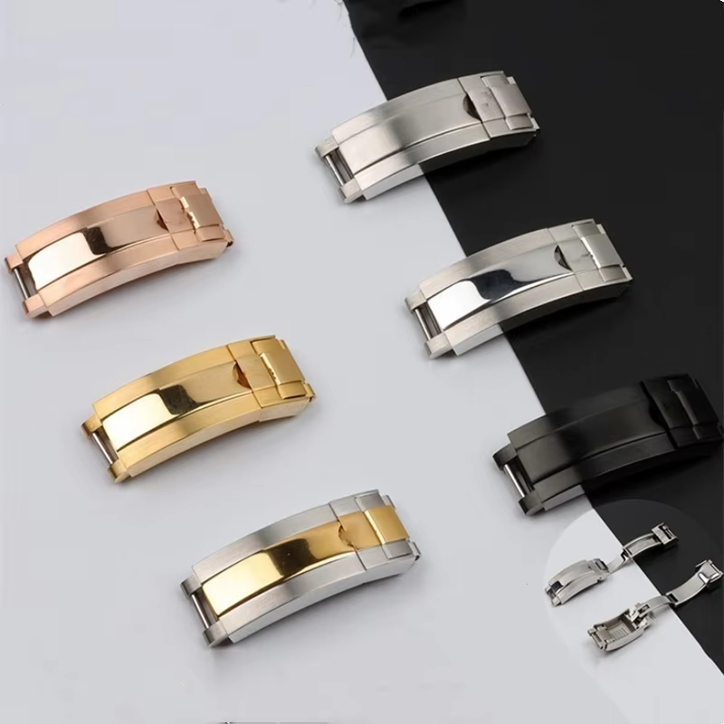 High Quality 9x16mm Silver Gold Full Stainless Steel Deployment Watch Buckle Adjustable Logo Glide Lock For RX GMT Watch