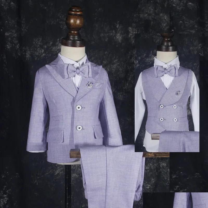 Suits Boys Performance Baby First Year Party Wedding Suit Set Autumn Winter British Child Blazer Pants Vest Clothes Kids Formal Dress Dhczp-image-1041662341