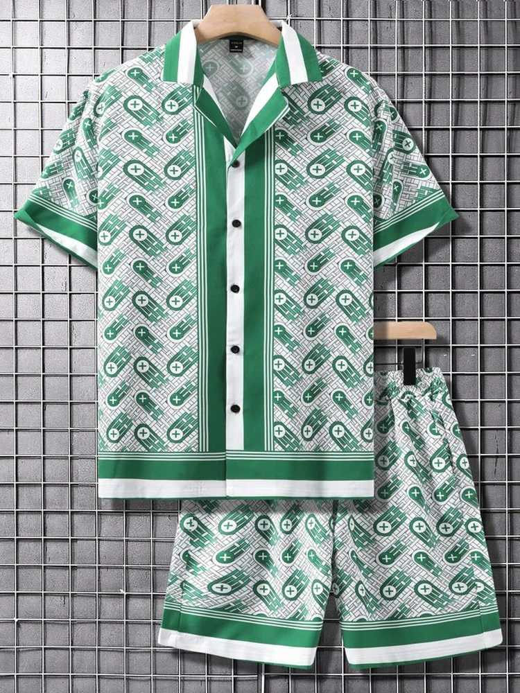 Shirt Set Men's Summer 3D Printed Shirt And Shorts Set Men's And Women's Fashion Casual Fresh Simple Lapel Hawaiian Shirt T260924