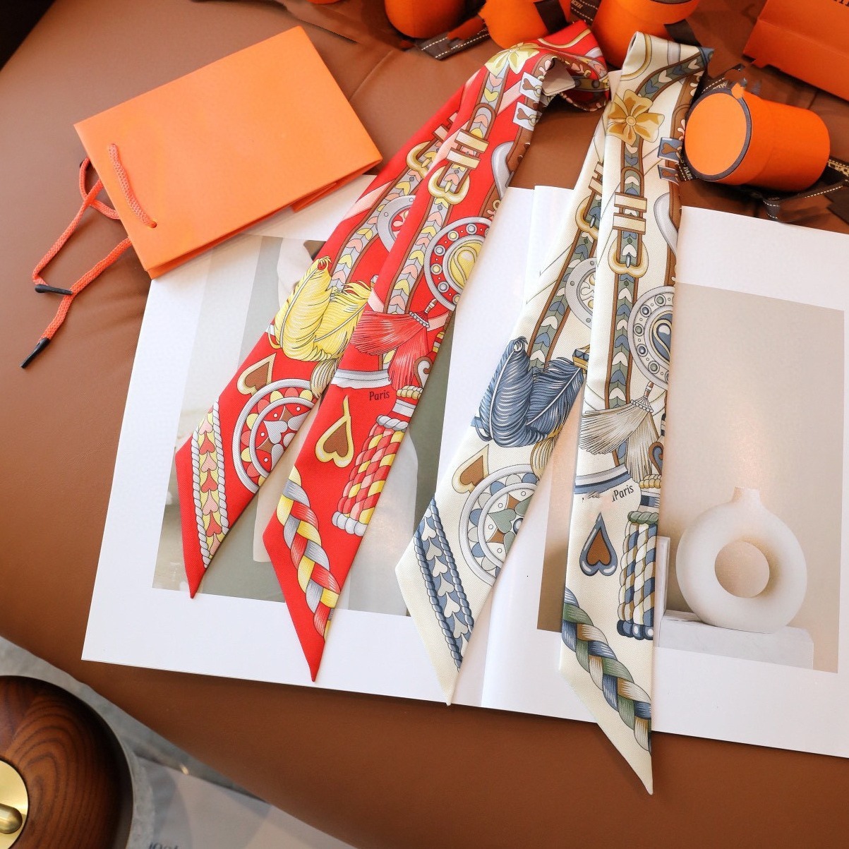 H Heart Saddle 18mm twill headband sided double layer mulberry silk ribbon small scarf long strip