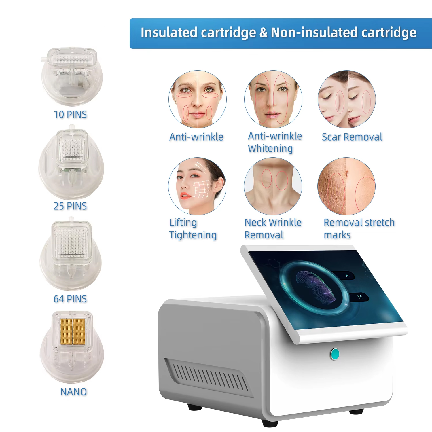 New Upgraded CE Radio Frequency Micro Needling Therapy Skin Tightening Face Lifting Pore Shrinking Microneedle Gold Fractional RF Anti-Aging Machin