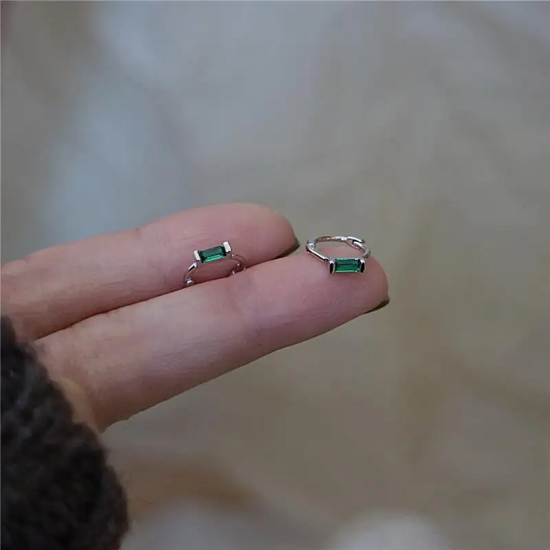 Fashion New Hot Sell Trendy 925 Sterling Silver Squre Green Hoop Earrings for Women Real Silver Ear Studs Initial Earrings