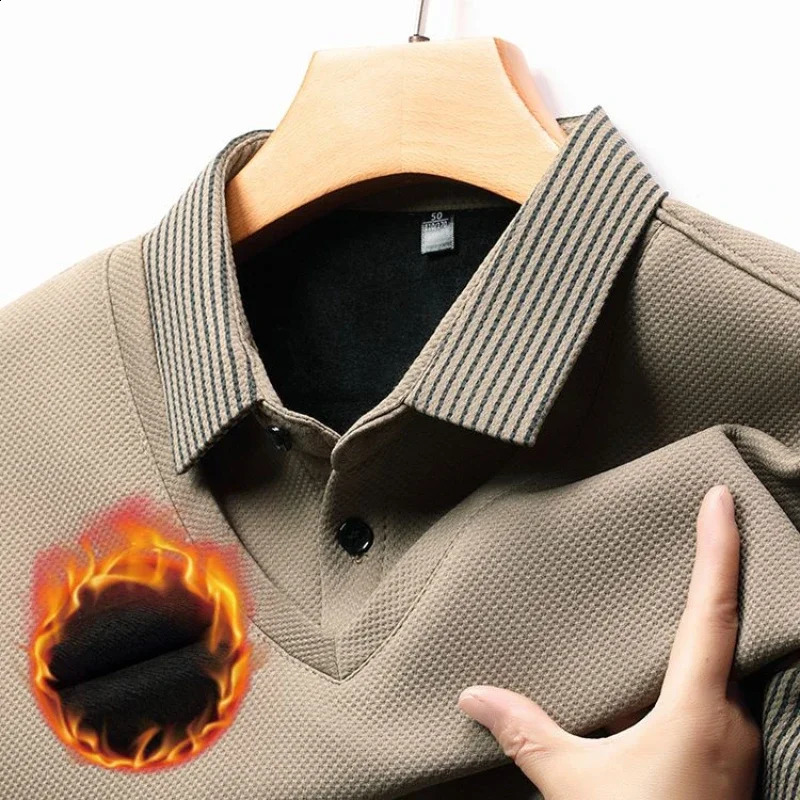 Thickened and Warm Spliced Mens Polo Shirt for Fall Winter Suitable Business Leisure Daily Wear Commuting 250107Z
