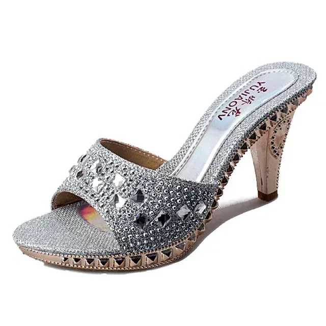 Summer Women Sandals Rhinestone Women Shoes Sexy High Heels Shoe Ladies Sandalias Gold Silver Women Slippers Heeled Sandals Sexy