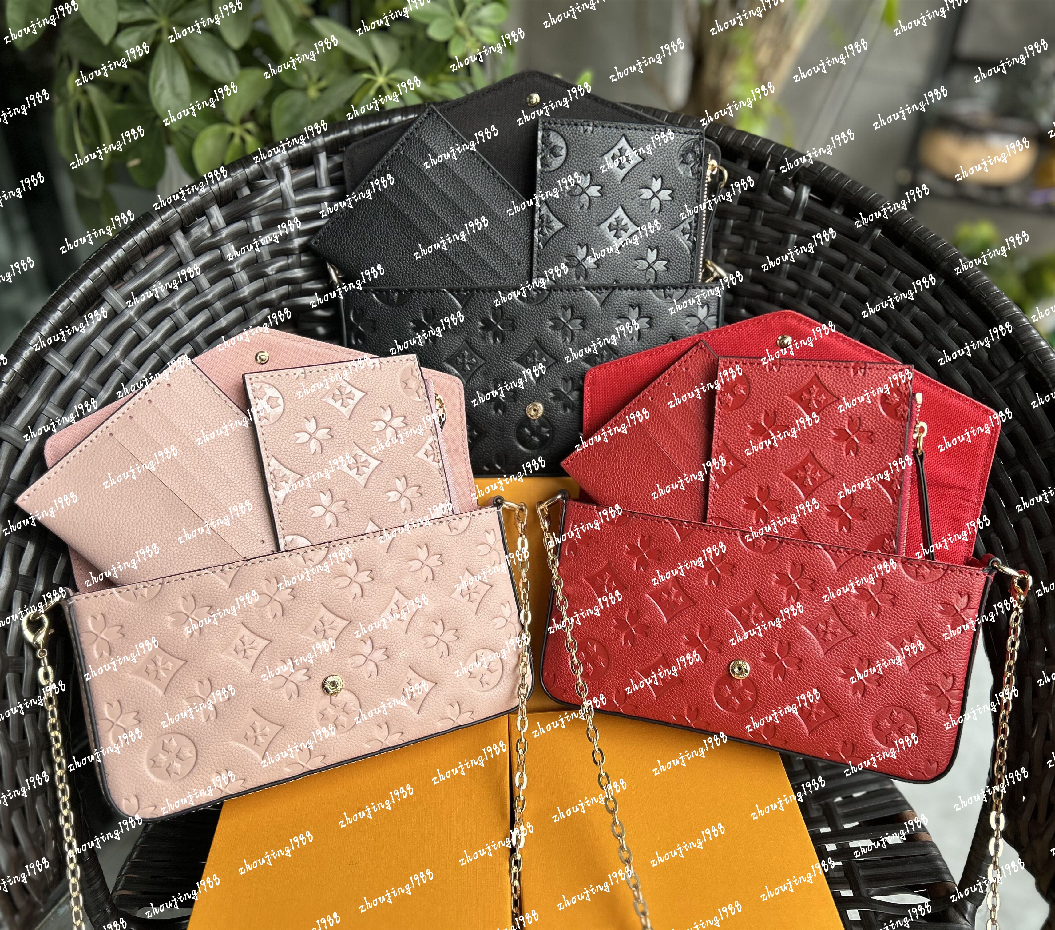 Top 3pcs ensemble femmes classique sac à main de luxe pochette Felicie sac sacs à main en cuir véritable sac à main d'épaule embrayage fourre-tou