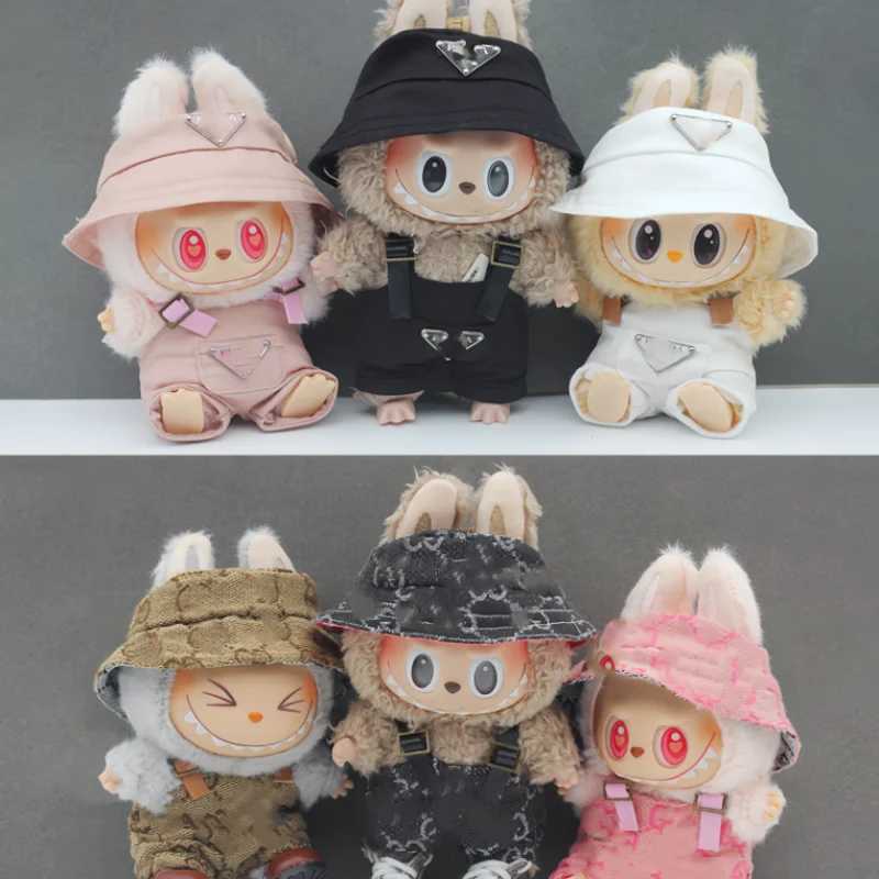 Doll Apparel New Only Clothes Labubu V1 V2 Generation Printed Casual Hoodies Trendy Brand Cardigans Fisherman Hat Overalls Ornament Gift H250116-image-1042100095