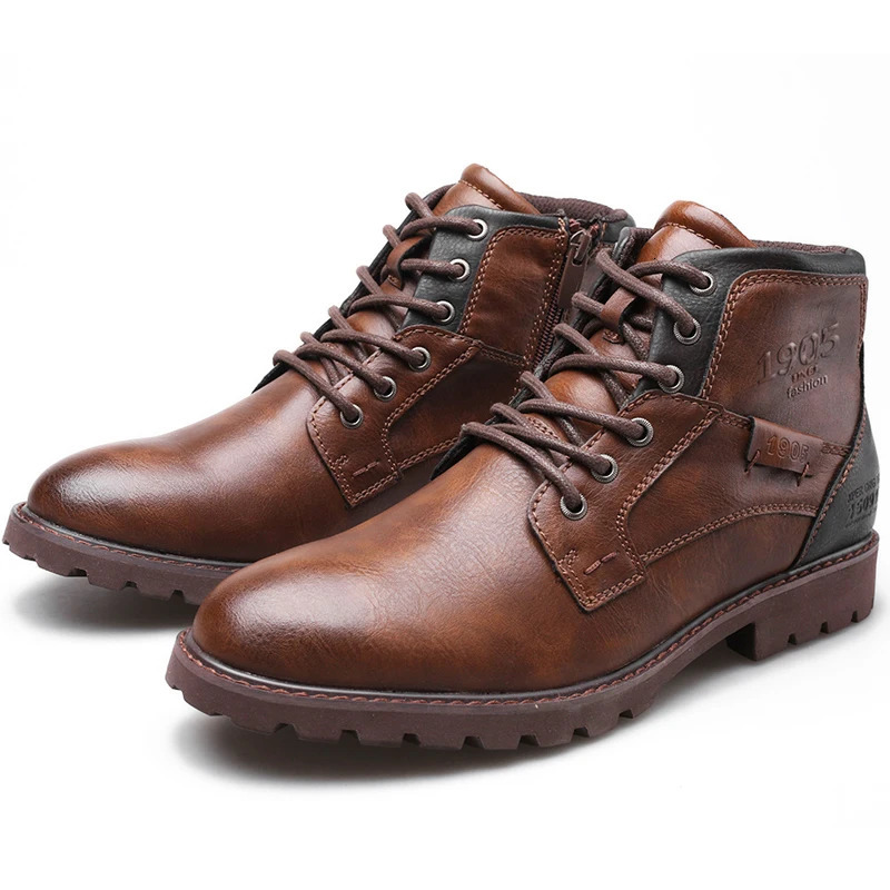 Vintage Men Boots Autumn Winter Shoes High Quality Mens Leather Boots Side Zipper Mens Ankle Boots Large Size 39 48 250114