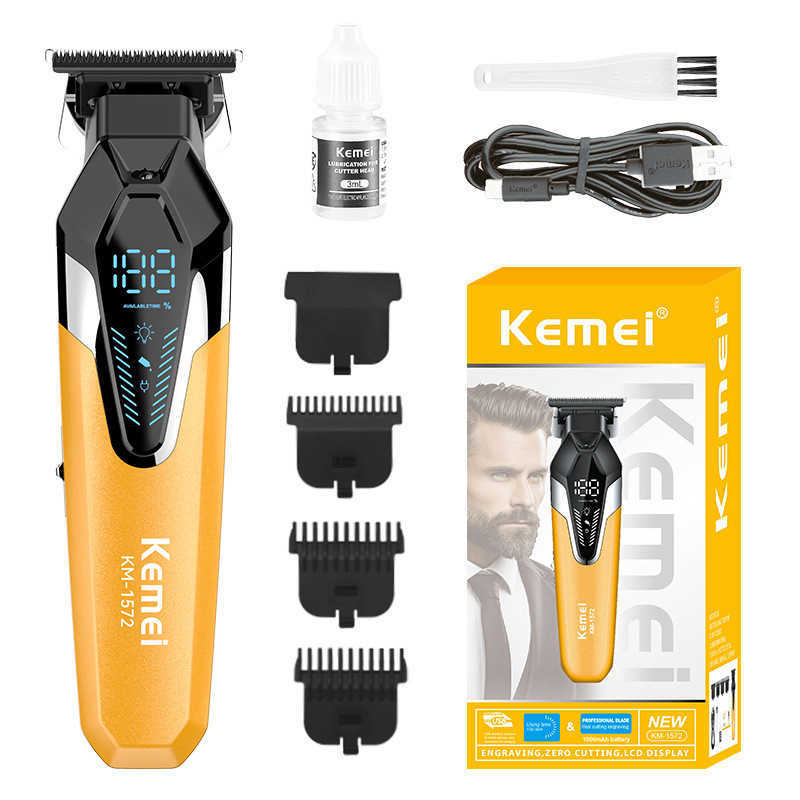 Hair Clippers KM-1572 Kemei new LCD digital display hair clipper USB fast charging hair salon professional engraving electric hair hair Q250116-image-1033569453