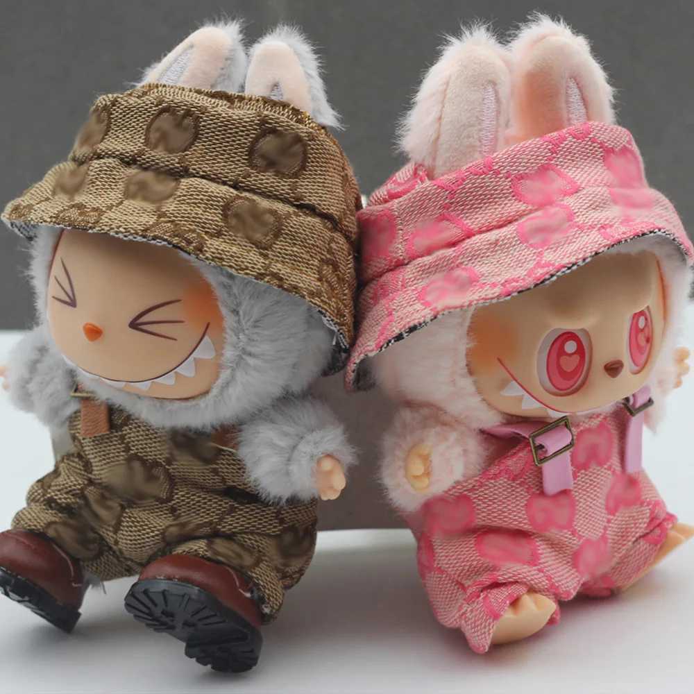 Doll Apparel Labubu Hoodie Set with Fisherman Hat for 17cm V1 V2 Dolls Stylish Outfit Clothing H250116-image-1042102293