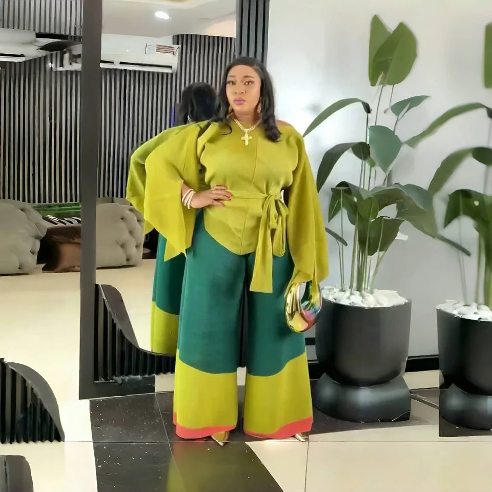 European and American Fashion plus size Womens Suit Irregular Top Loose Wide Leg Pants Elegant Twopiece Set 250109