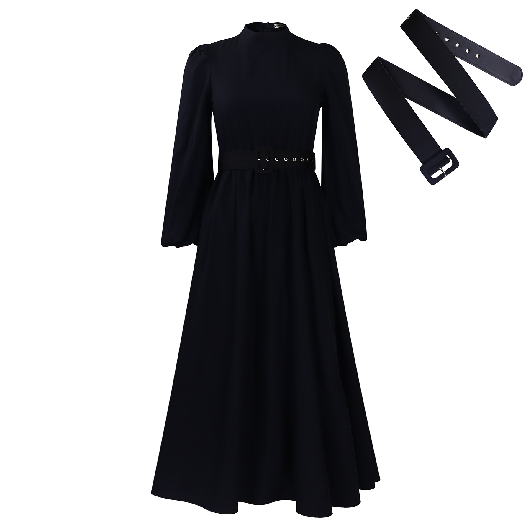 (260) Robe femme hiver nouveauté col montant demi-manches longues taille haute cintrée évasée élégante amincissante