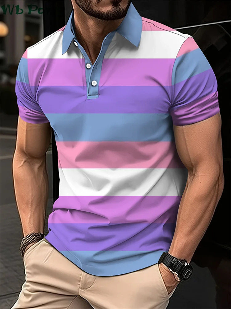 Striped Print Mens Shirts Simple for Men Polo Street Clothing Loose Casual Shirt Top 250107Z