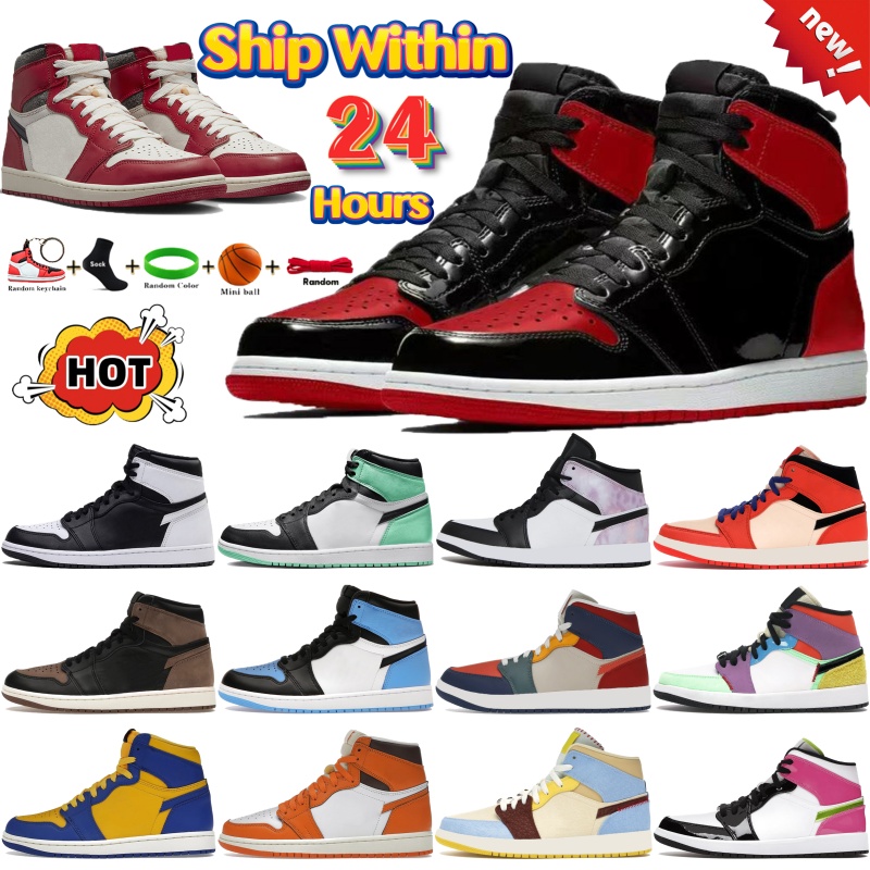 Chaussures de basket-ball hautes Blanc Blanc Black Perte et retrouvé Bred Patent Green Glow Igloo Mens Designer Sneaker Womens Running Trainers O