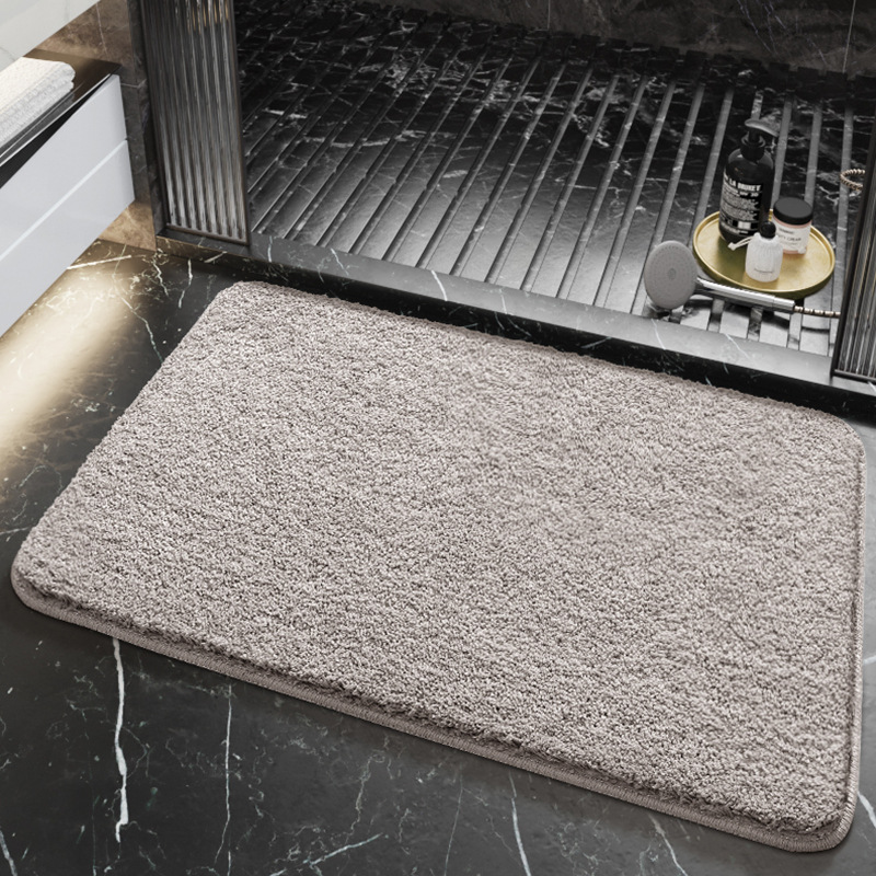 Simple solid color bathroom floor mat with strong water absorption and flat velvet anti slip pad