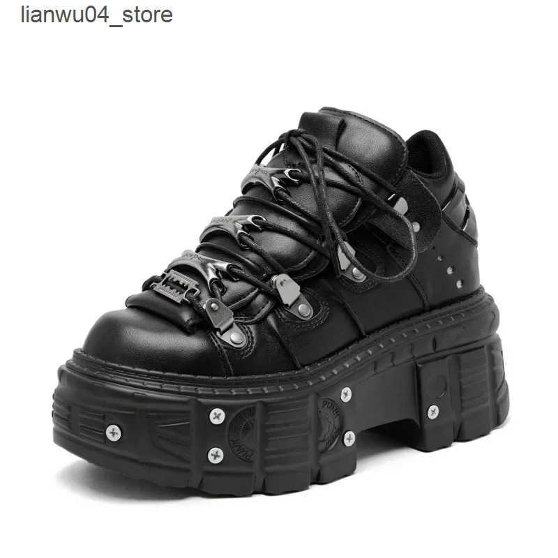 Casual Shoes Punk Style Women Black Shoes Rock Metal Decor Lace-up Heel Height Platform Shoes Gothic Man Sneakers Women Ankle Boots 2024 New H250118