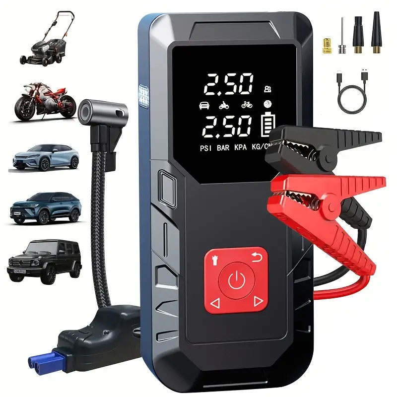 Car Battery Jump Starter & Air Compressor - Portable 4000A 12V Jumper Pack for Gasoline & Diesel Vehicles with Tire Inflator and LCD Display Scre-image-1041013279