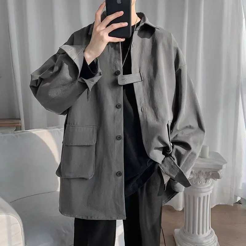 Spring Autumn Long sleeved Men Trendy Loose Casual Shirts Korean Style Handsome and Versatile Student Workwear Jackets W250118 5a