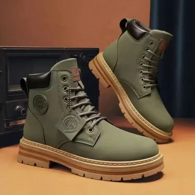 Autumn Mens High Top Casual Shoes Waterproof Anti Slip Outdoor Ankle Boots Tooling Comfort Motorcycle Botas Hombre 250116x