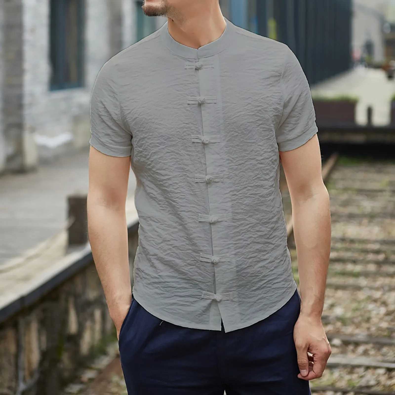 Red Mens Linen Blouses Chinese Style Clothing Tang Suit Tops Shirts Short Sleeve Henley Vintage Shirt For Men Tees W250118 58