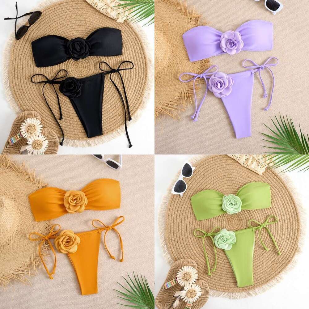 Nouveau maillot De bain fendu De couleur unie pour femmes, maillot De bain à fleurs en trois dimensions, Bikini Sexy Traje De Bano maillots De ba