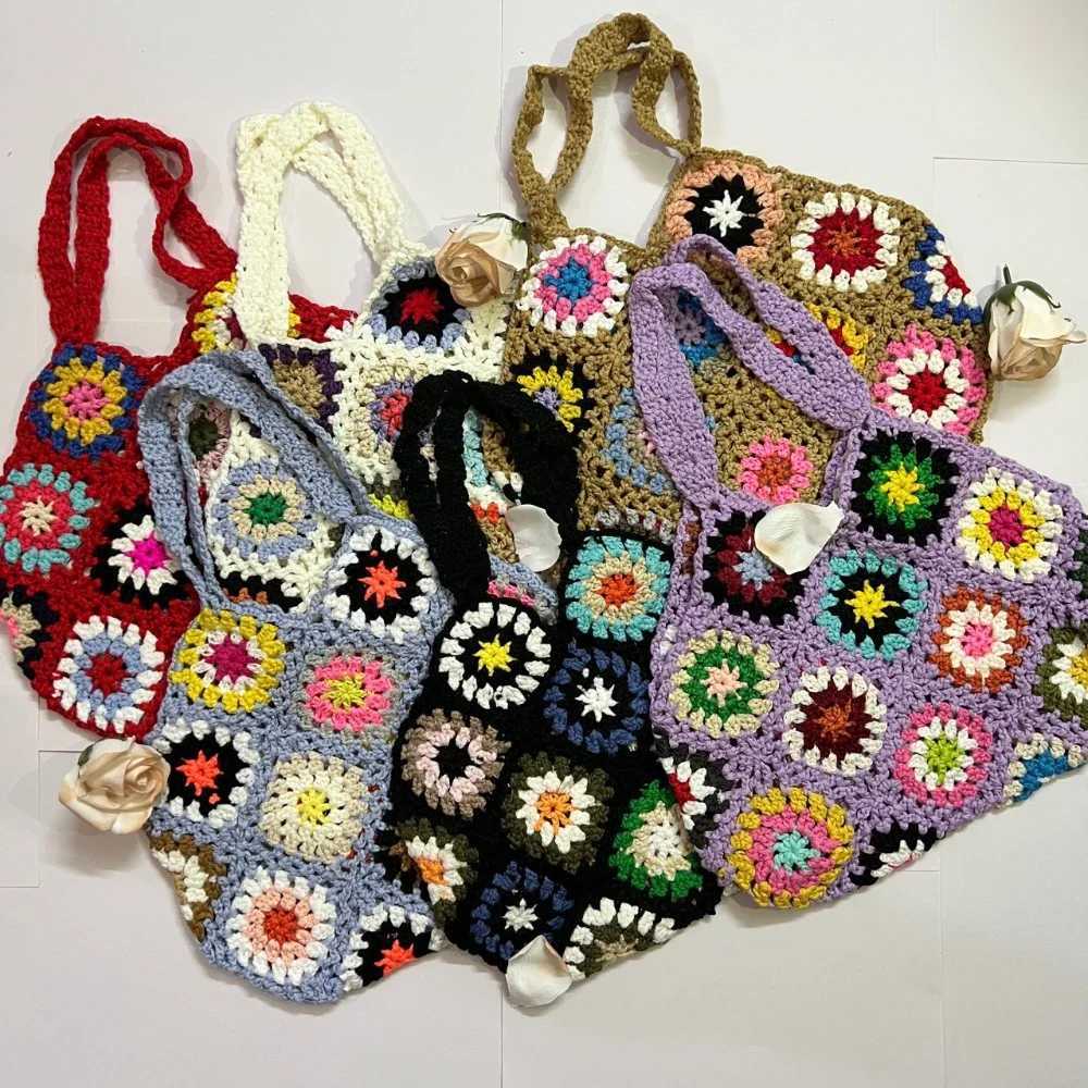 Large Capacity Fashion Cut out Boho Tote Trendy Floral Crochet Handmade Knitted Bag Vintage Multicolor Hollow Out Handbag Z250303