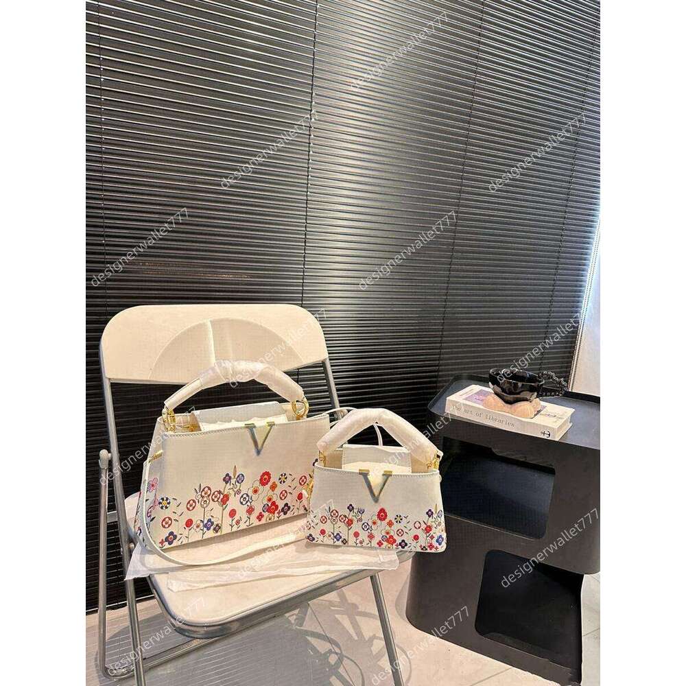 Women designer shoulder bag murakami colorful white capucines flower leather crossbody bags women tote handbags purse high quality