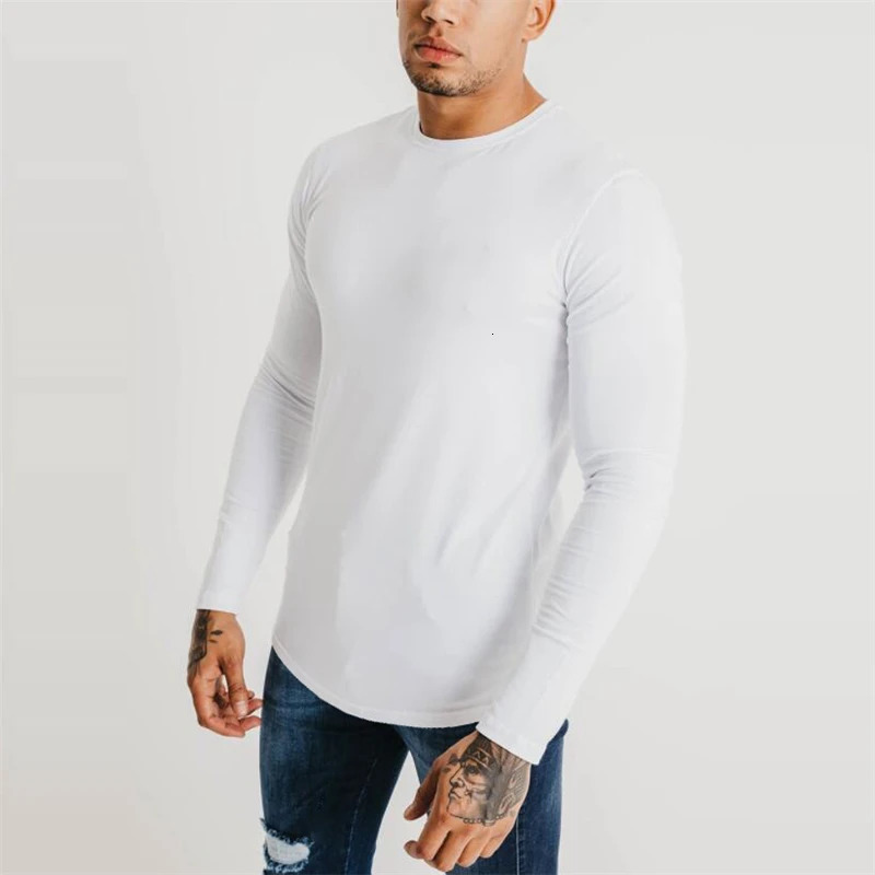 2023 Fashion O Neck Long Sleeve T Shirt Men Slim Solid White TShirt Tops Casual Muscle Mens summer autumn Cotton clothing 250107Z
