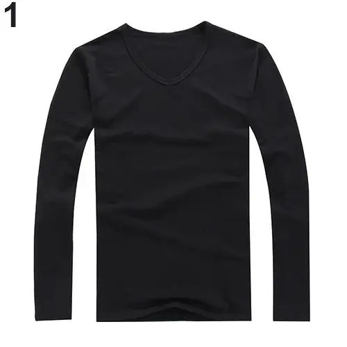 I Jewelry Mens Simple Slim Cotton Vneck Long Sleeve Casual Tshirt Fashion Top Basic Black White Spring Autumn 250107Z