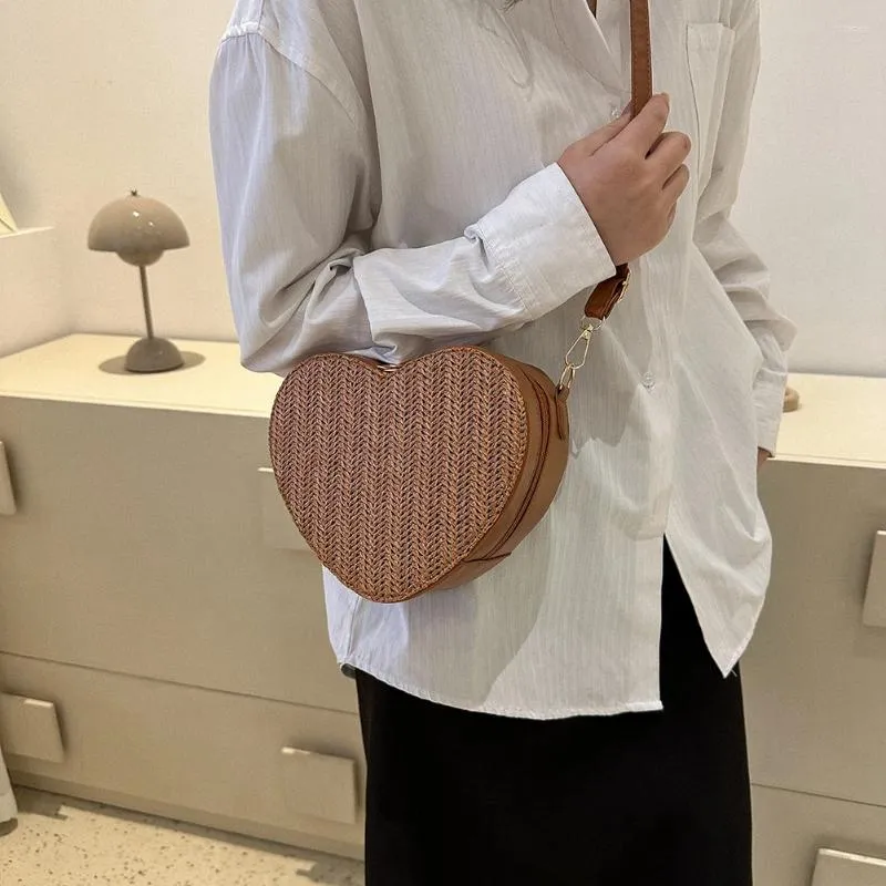 Evening Bags Women Fashion Shoulder Bag Shopping Ladies Straw Satchel PU Love Heart Shape Crossbody Casual Small Purse