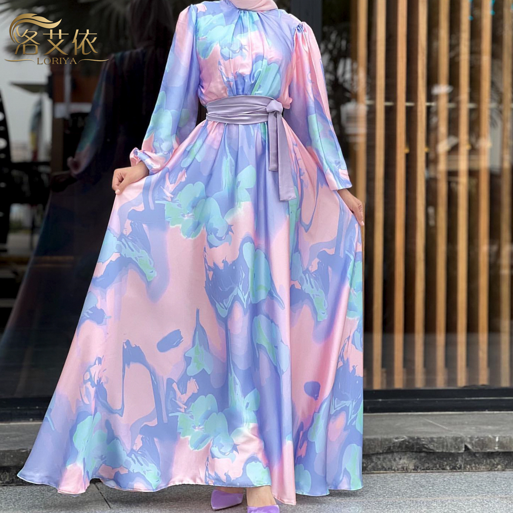(290) Robe imprimée pure et belle Robe longue imprimée longueur cheville