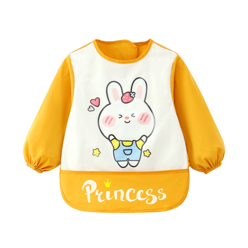 Baby smock for eating, waterproof and oil-proof, baby bib for autumn and winter, foreign style, cute dinosaur rabbit cartoon, reverse wearing-image-1042469336