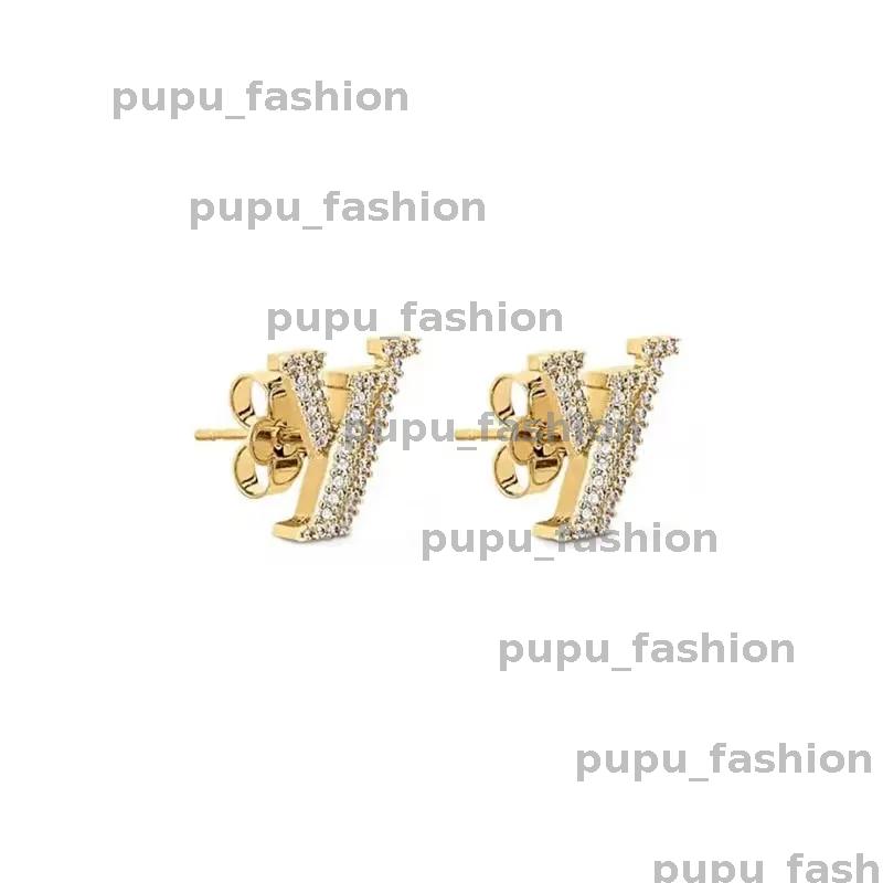 Gold full diamond charm stud earrings letter earring Stainless Steel aretes orecchini for women party wedding lovers gift engagement jewelry-image-901744710